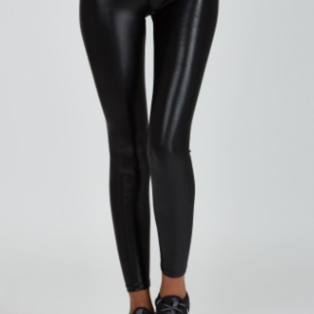 black liquid leggings leather active wear
